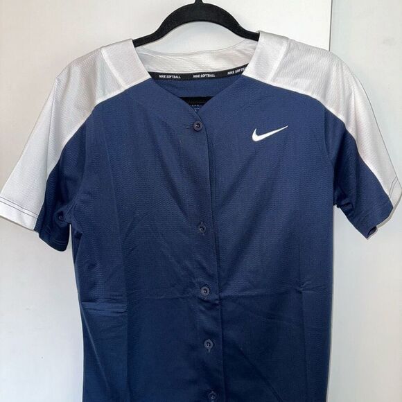 Nike Women’s Softball Training Shirt Navy White Full Button Down Medium NWT - Picture 3 of 9